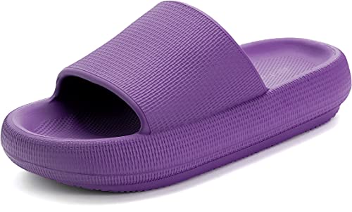 BRONAX Slides for Women Pillow Shower Bathroom Quick Drying Open Toe Soft Home House Slide Sandals for Indoor Platform Comfy Cushioned Thick Sole 37-38 Purple