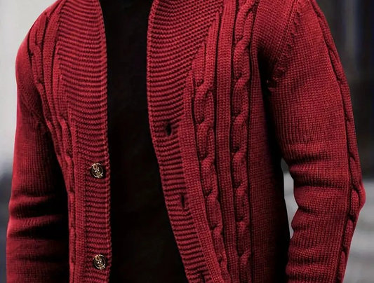 Men's Rib Knit Long Sleeve Button Up Cardigan