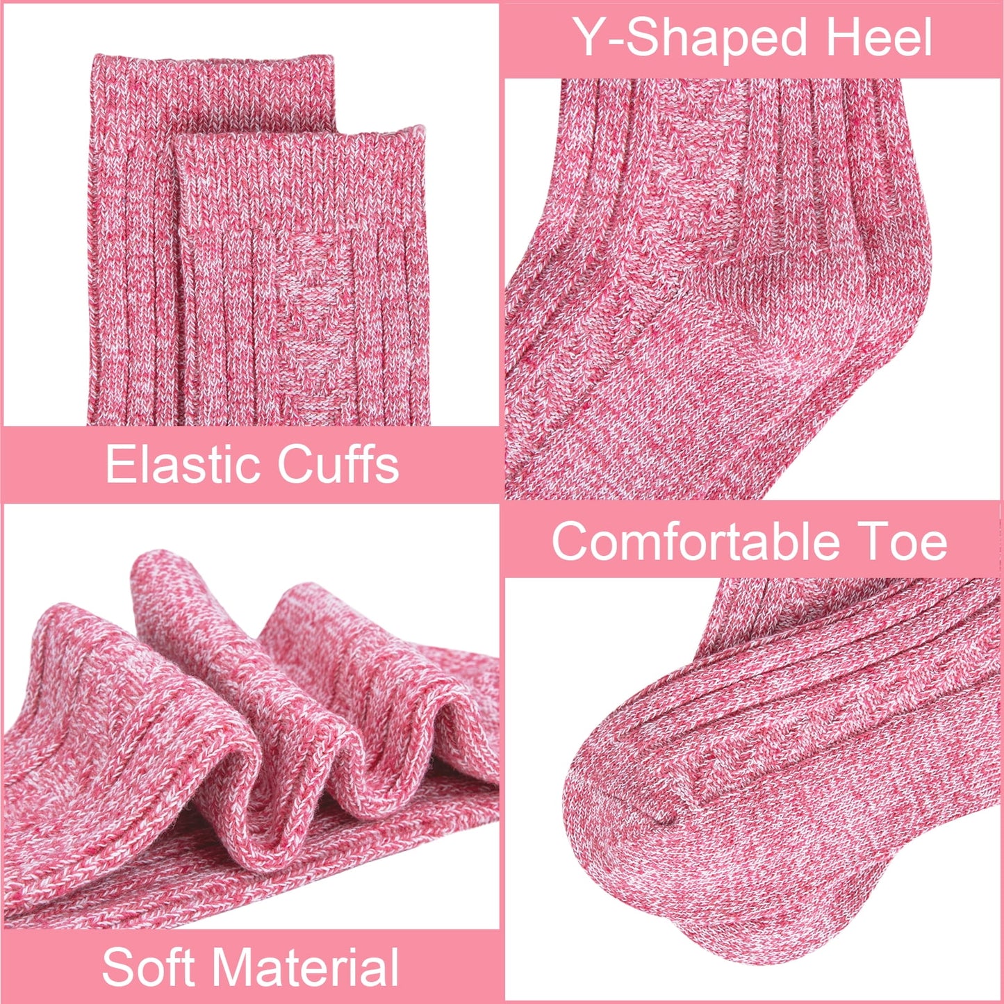 Loritta 5 Pairs Warm Wool Socks for Women, Thick Knit Thermal Crew Winter Warm Socks Size 6-9